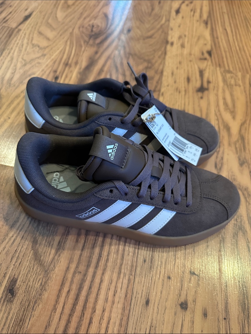 adidas Women’s Brown Suede Sneakers with White Stripes